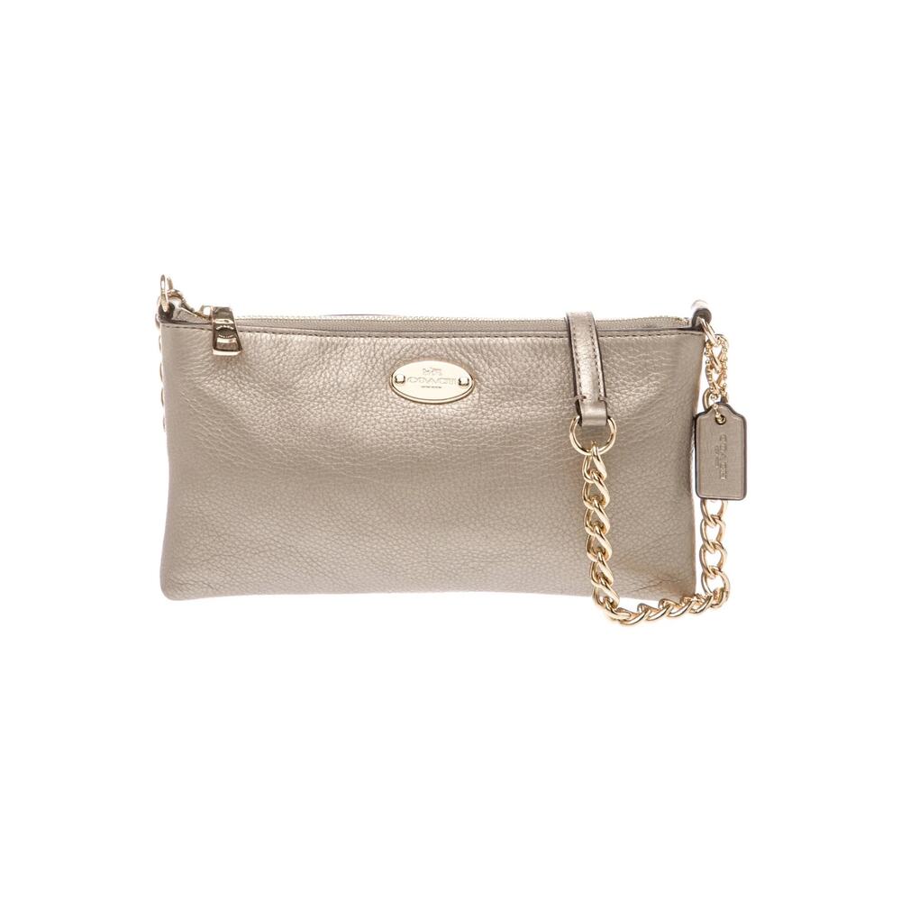 EUC Coach Quinn Metallic Bronze Leather Crossbody Clutch Chain Wristlet Handbag